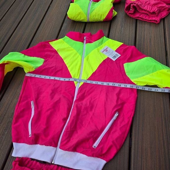 3 tops & 2 pants windbreaker 80s neon costumes fun run pink yellow green M L&xl - Picture 11 of 16